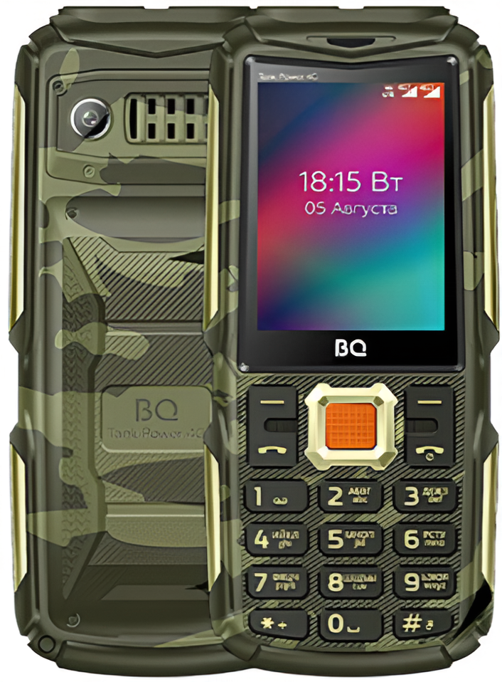 Мобильный телефон BQ 2410L Tank Power 4G, 256 Мб, Камуфляжный/Золотой, Dual mini-SIM детальное изображение - 1