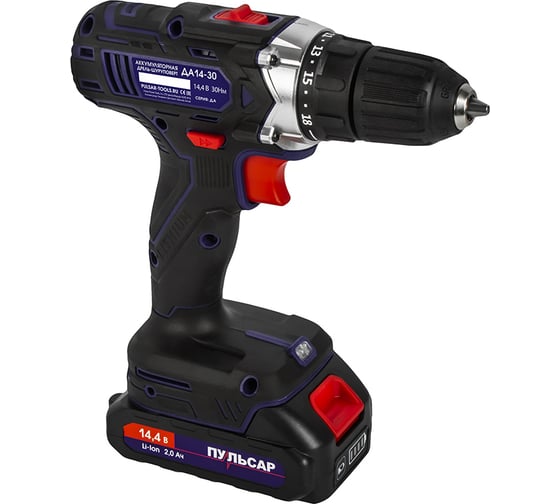 Дрель аккумуляторная безударная ПУЛЬСАР ДА 14-30 (Li-on, 2акк,кейс) 923-095, 14.4 В, 30 Нм, 2 А·ч детальное изображение - 6