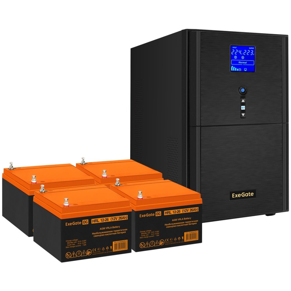 ИБП ExeGate SineTower SZ-3000.LCD.AVR.3SH.1C13.RJ.USB + 4x HRL 12-26 (26Ач) детальное изображение - 1