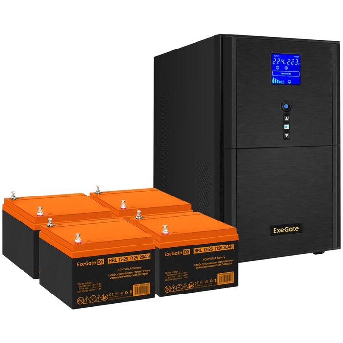 ИБП ExeGate SineTower SZ-3000.LCD.AVR.3SH.1C13.RJ.USB + 4x HRL 12-26 (26Ач) №1