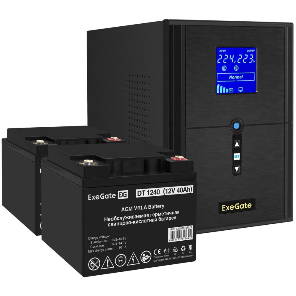 ИБП ExeGate SineTower SZ-2000.LCD.AVR.3SH.1C13.USB + 2x DT 1240 (40Ач) детальное изображение - 1