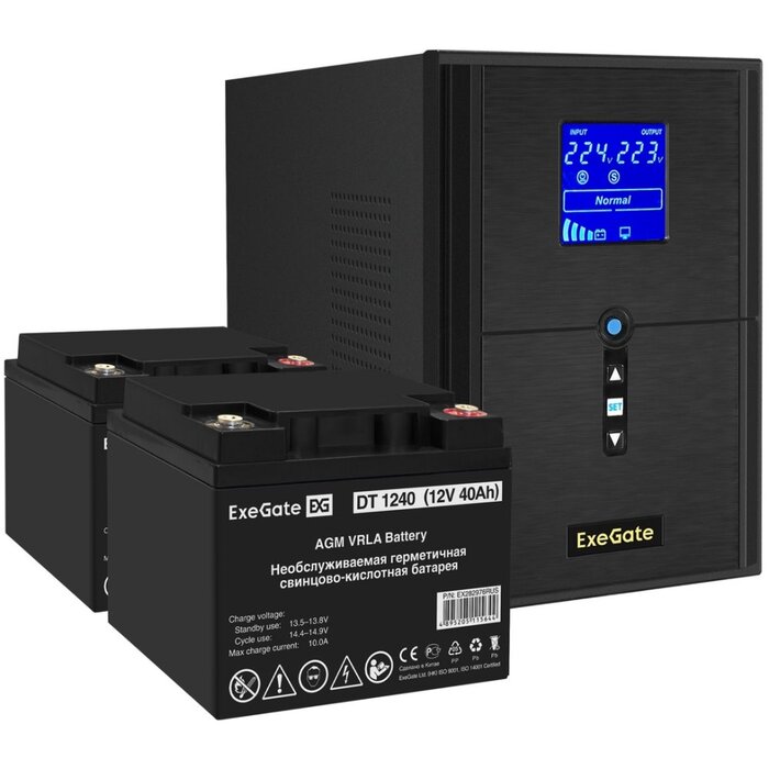 ИБП ExeGate SineTower SZ-2000.LCD.AVR.3SH.1C13.USB + 2x DT 1240 (40Ач) №1