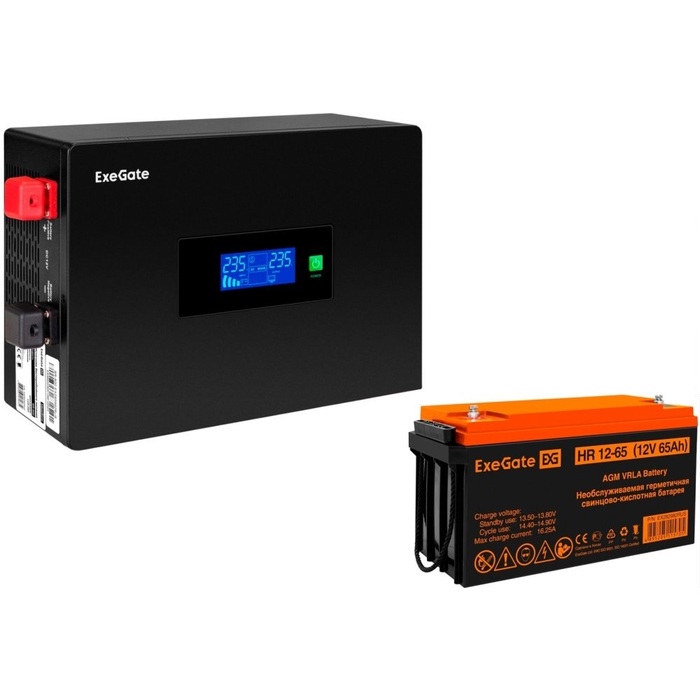 ИБП ExeGate IdealSine SR-1000.LCD.2SH + HR 12-65 (65Ач) №1