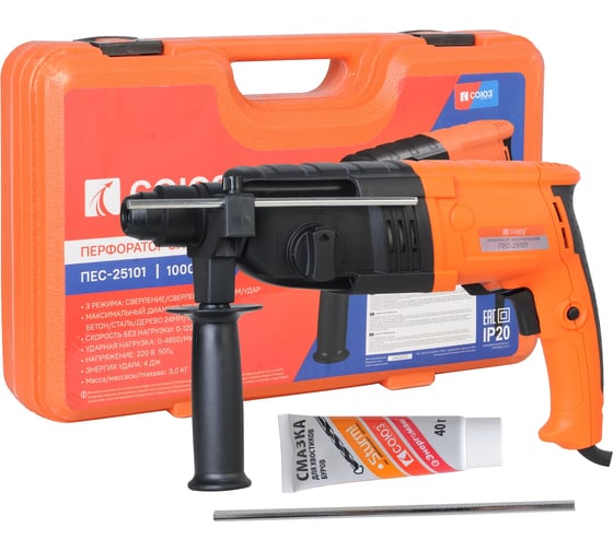 Перфоратор Союз ПЕС-25101, 1000 Вт, 4 Дж, 0-4400 уд/мин детальное изображение - 1