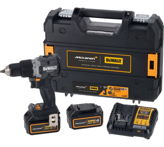 Ударная дрель-шуруповерт Dewalt McLaren Limited Edition DCD85MM2T, 2000 об/мин, 4 Ач и ЗУ, в кейсе TSTAK DCD85MM2T-QW, 2 акб, 90 Нм, 18 В детальное изображение - 1