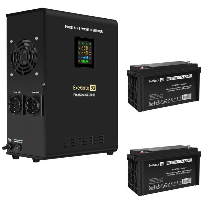 ИБП ExeGate FineSine SX-2000.LCD.AVR.2SH + 2x DT 12120 (120Ач) + батарея №1