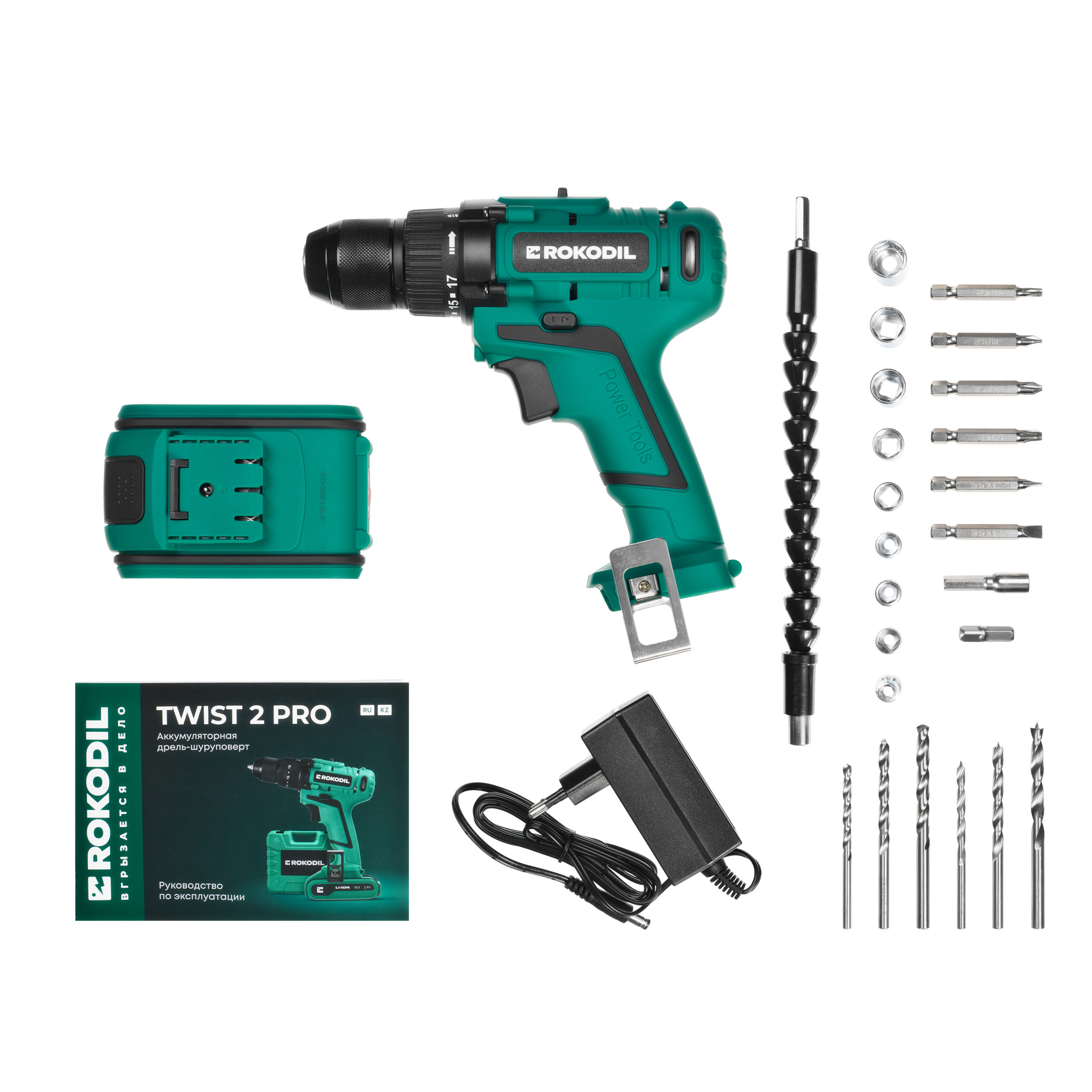 Аккумуляторная дрель-шуруповерт Rokodil Twist Pro 1049921, 18 В, 52 Нм, 2 А·ч  детальное изображение - 3