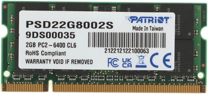 Оперативная память Patriot SO-DIMM DDR-II 800MHz, PSD22G8002S, 2 Гб №1