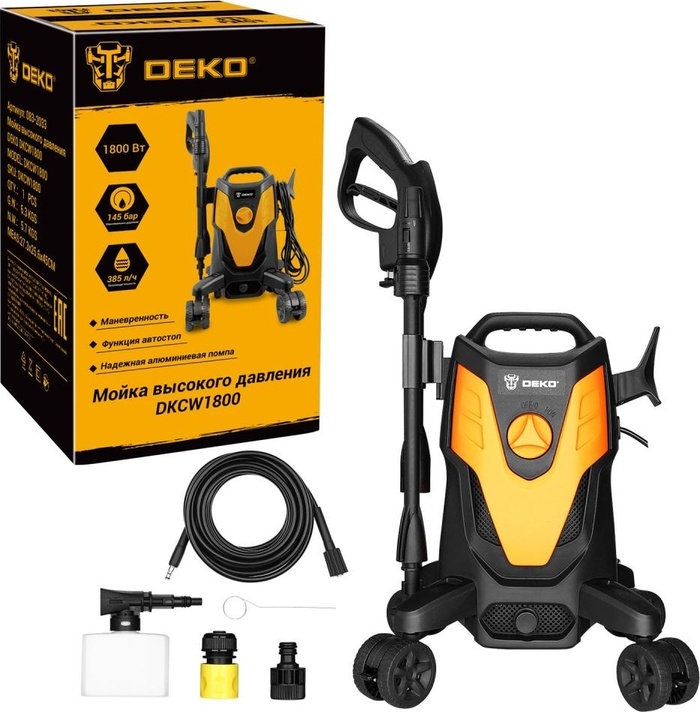 Автомойка DEKO DKCW1800, 1.8 кВт, 145 бар, Желтый/Черный №3