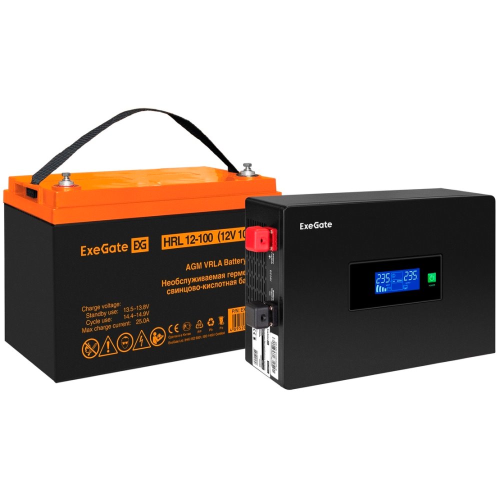 ИБП ExeGate IdealSine SR-1000.LCD.2SH + HR 12-65 (65Ач) детальное изображение - 1