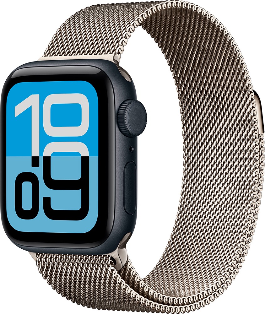 Умные часы Apple Watch SE 3 44 мм, GPS, Midnight Aluminium Case with Natural Milanese Loop, Полуночный черный/Серебристый детальное изображение - 1