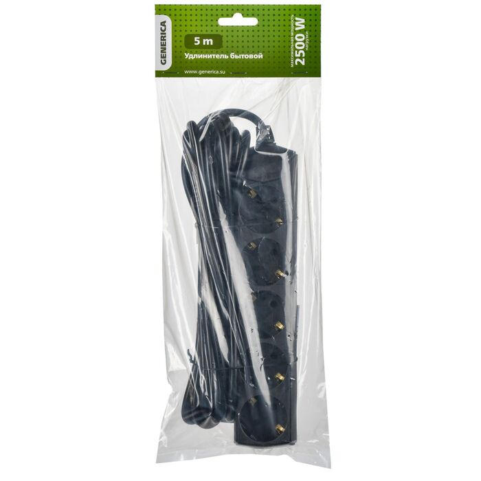 Сетевой удлинитель GENERICA WYP10-10-05-05-Z-K02-G, 5 м, Черный №2
