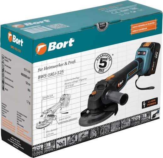 Машина шлифовальная угловая аккумуляторная BORT BWS-21Li-R (без АКБ и ЗУ) 93413540, 125 мм, 7800 об/мин, 1000 Вт детальное изображение - 8