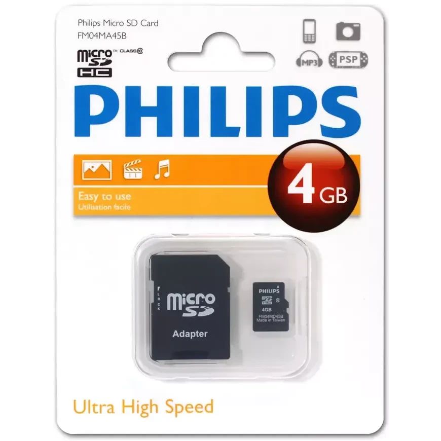 Карта памяти Philips MicroSD + SD адаптер (FM04MA45B/97), 4 Гб детальное изображение - 1