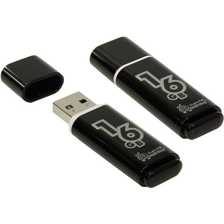 USB Flash накопитель SmartBuy Glossy (SB16GBGS-K) 16 ГБ, черный детальное изображение - 1