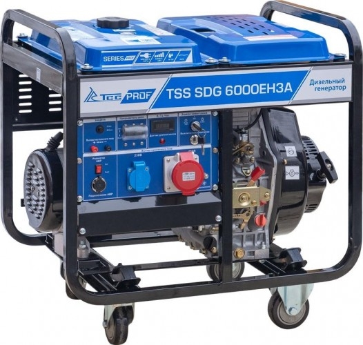 Генератор дизельный с воздушным охлаждением ТСС SDG 6000EH3A 077016, открытый, 6 кВт, Синий детальное изображение - 1
