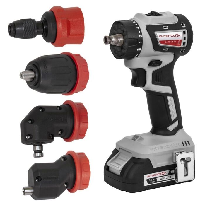 Бесщеточная аккумуляторная дрель-шуруповерт Интерскол ДА-13/18В 50 комби АПИ Li-ion, кейс, 2 аккум., 4 насадки 776.2.2.79, 18 В, 50 Нм, 2 А·ч №1