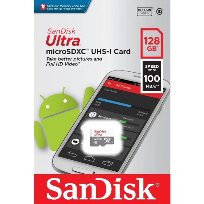 Карта памяти SanDisk Ultra MicroSD (SDSQUNR-128G-GN6MN), 128 Гб №1