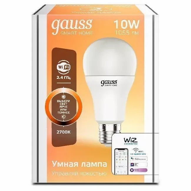 Умная лампочка Gauss Smart Home E27, 10 Вт, 1055 Лм, Белый детальное изображение - 2