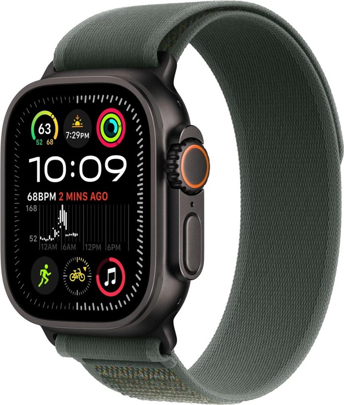 Умные часы Apple Watch Ultra 2 2024, 49 мм, Black Titanium Case with Green Trail Loop, Черный №1