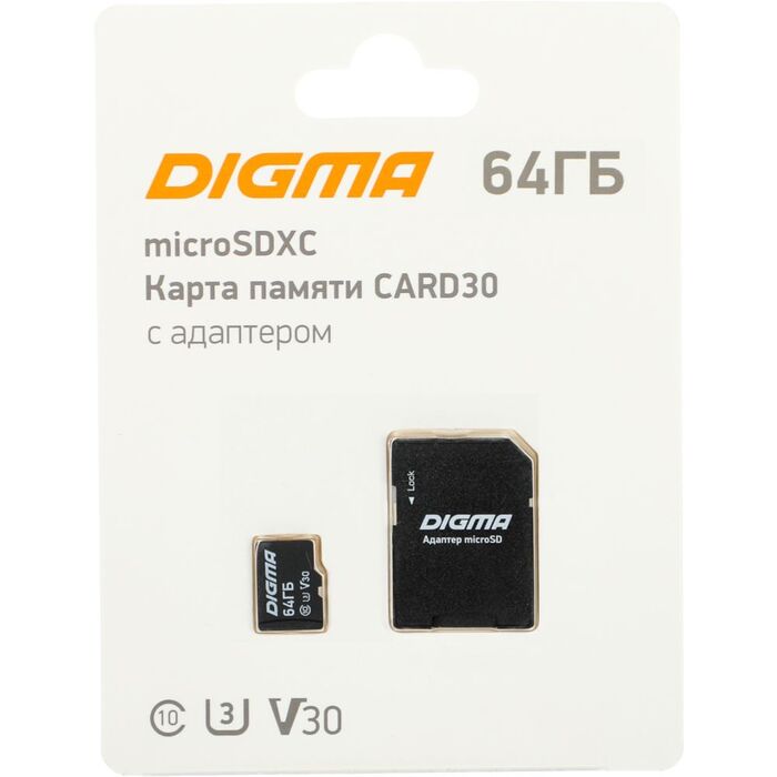 Карта памяти Digma MicroSD + SD адаптер (DGFCA064A03), 64 Гб №1