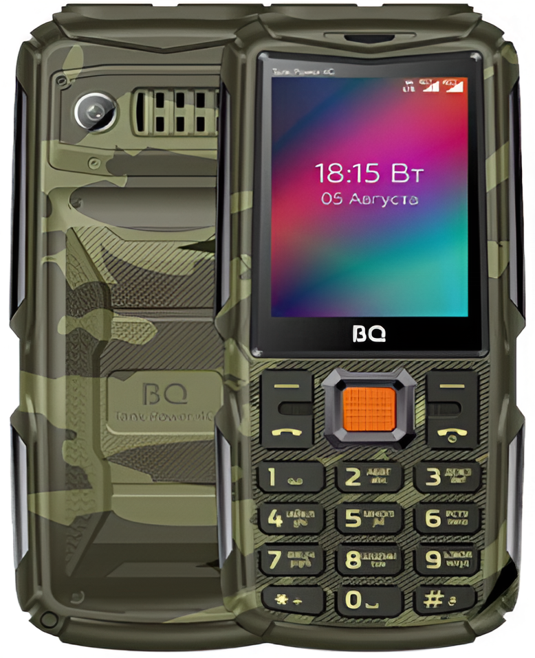 Мобильный телефон BQ 2410L Tank Power 4G, 256 Мб, Камуфляжный/Золотой, Dual mini-SIM детальное изображение - 2