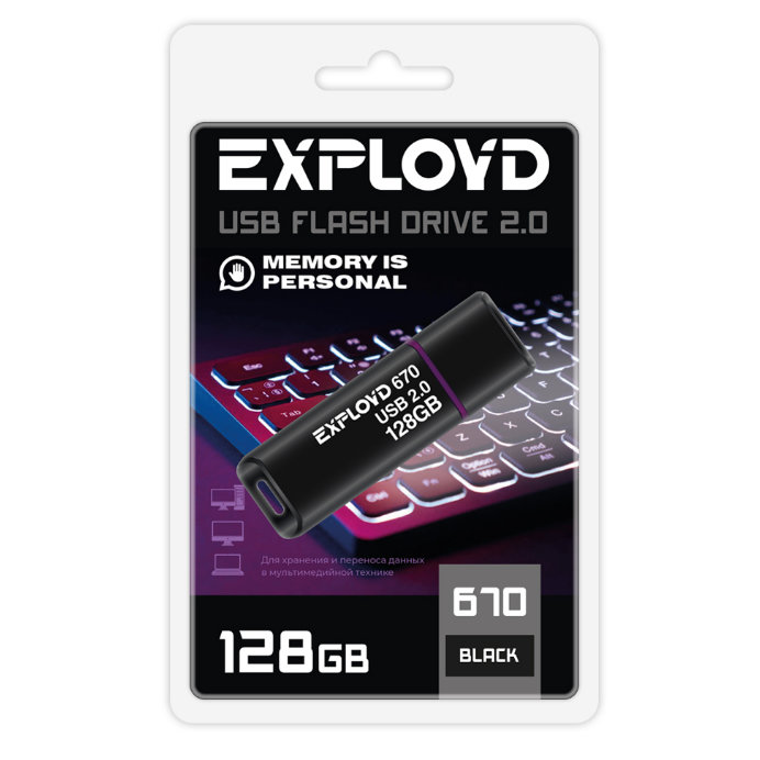 USB Flash накопитель Exployd 670 128 ГБ, черный детальное изображение - 1