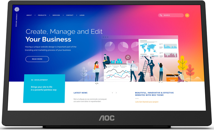 Монитор AOC 16T2, 15.6″, 1920x1080, 60 Гц, Черный №1