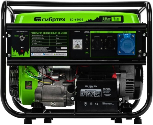 Генератор бензиновый СИБРТЕХ БС-6500Э 94548, 5 кВт, Зеленый детальное изображение - 5