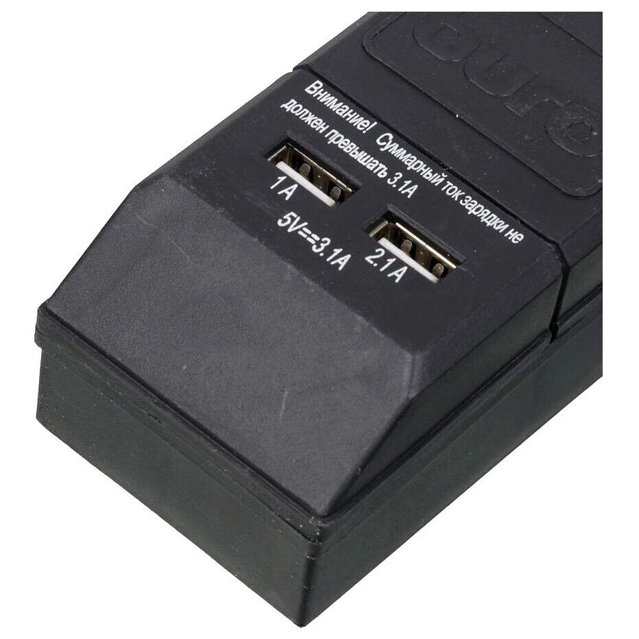 Сетевой фильтр Buro BU-SP5_USB_2A-B, 5 м, Черный детальное изображение - 2