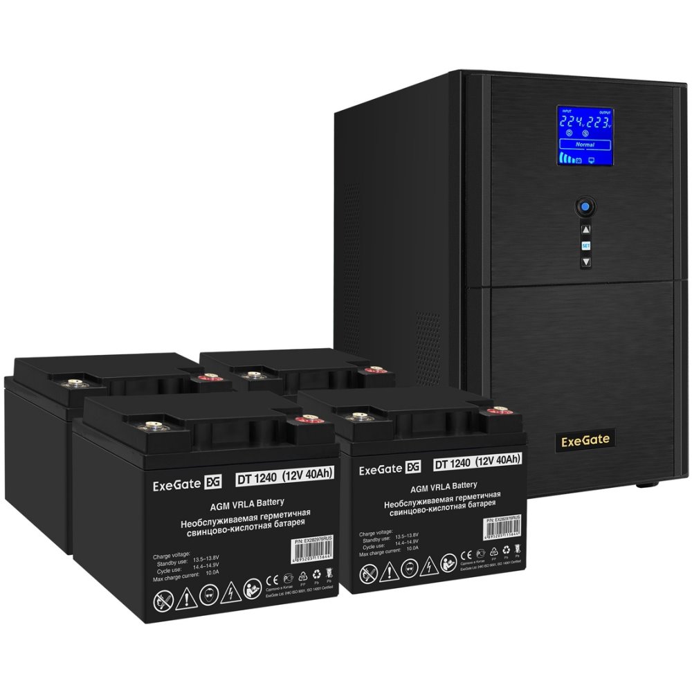 ИБП ExeGate SineTower SZ-5000.LCD.AVR.2SH.1C13.T.RJ.USB + 4x DT 1240 (40Ач) детальное изображение - 1