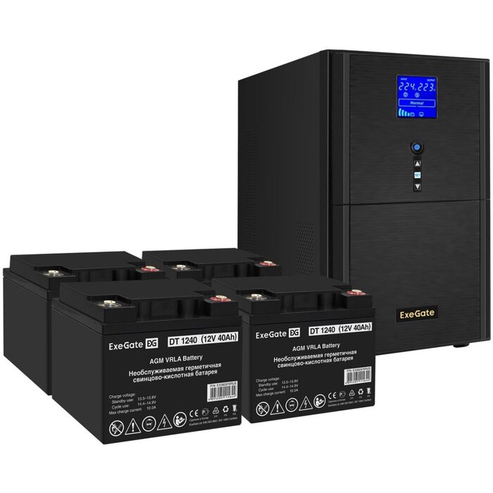 ИБП ExeGate SineTower SZ-5000.LCD.AVR.2SH.1C13.T.RJ.USB + 4x DT 1240 (40Ач) №1