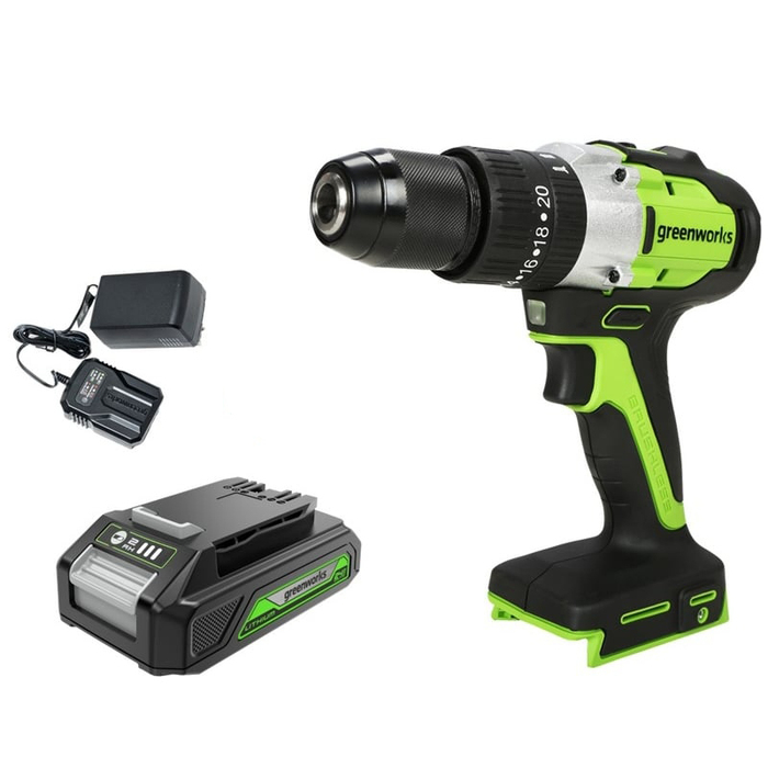 Аккумуляторная дрель-шуруповерт GreenWorks GD24DD60 3704107VUA, 24 В, 60 Нм, 2 А·ч  №1