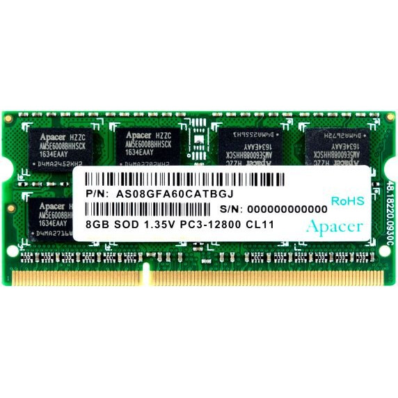 Оперативная память Apacer SO-DIMM DDR-III 1600MHz, AS08GFA60CATBGJ, 8 Гб детальное изображение - 1