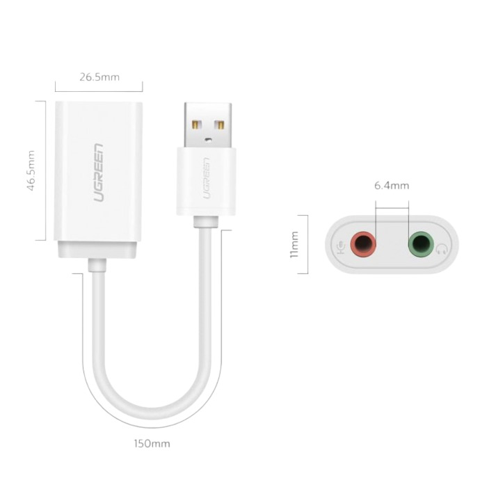 Звуковая карта Ugreen US205, Белый детальное изображение - 3