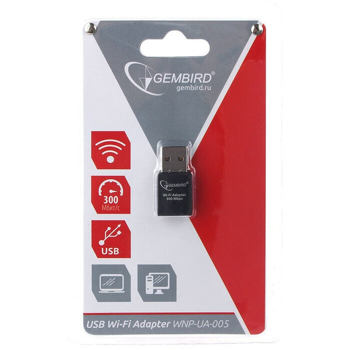 Wi-Fi адаптер Gembird WNP-UA-005, Wi-Fi 4, Черный №3