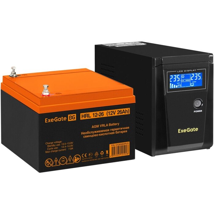 ИБП ExeGate SineTower SZ-600.LCD.AVR.1SH + HRL 12-26 (26Ач) №1