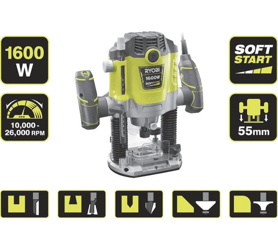 Фрезер Ryobi RRT1600-K 5133002421, 1600 Вт, Зеленый детальное изображение - 16