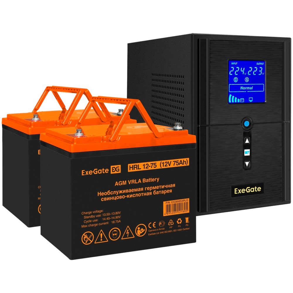 ИБП ExeGate SineTower SZ-1500.LCD.AVR.2SH.1C13.USB + 2x HRL 12-75 (75Ач) детальное изображение - 1