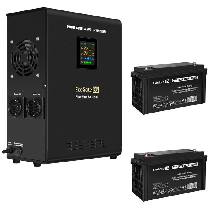 ИБП ExeGate FineSine SX-1500.LCD.AVR.2SH + 2x DT 12100 (100Ач) №1