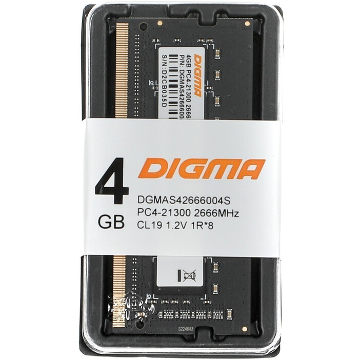 Оперативная память Digma SO-DIMM DDR4 2666MHz, DGMAS42666004S, 4 Гб №3