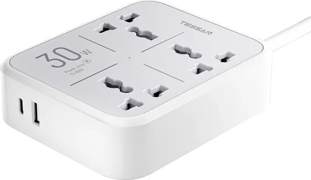 Сетевой фильтр Tessan TS-B901, 3 м, Белый детальное изображение - 1