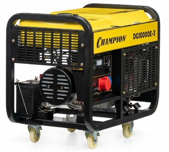 Генератор дизельный с воздушным охлаждением CHAMPION DG10000E-3, открытый, 10 кВт, Желтый детальное изображение - 3