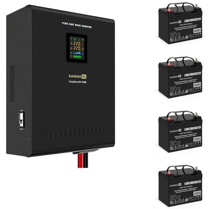 ИБП ExeGate FineSine SX-7000.LCD.AVR.2SH.T + 4x DT 1233 (33Ач) + батарея №1