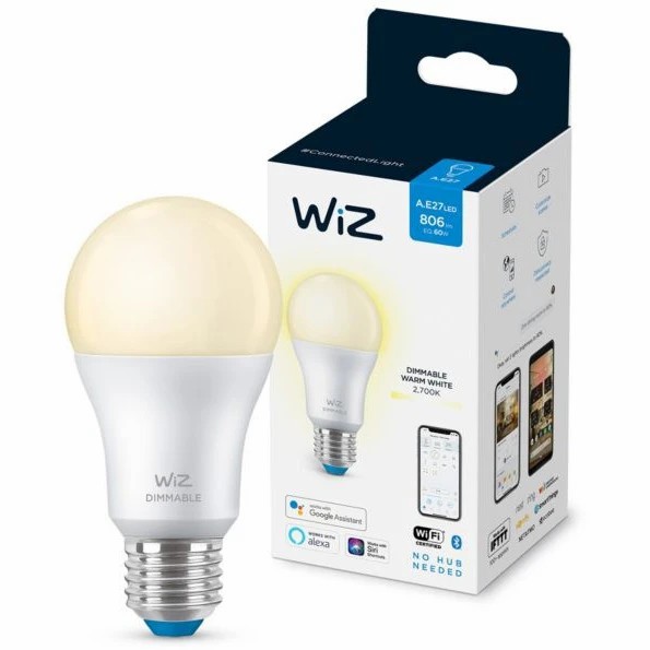 Умная лампочка WiZ E27 60W, 8 Вт, 806 Лм, Белый детальное изображение - 2