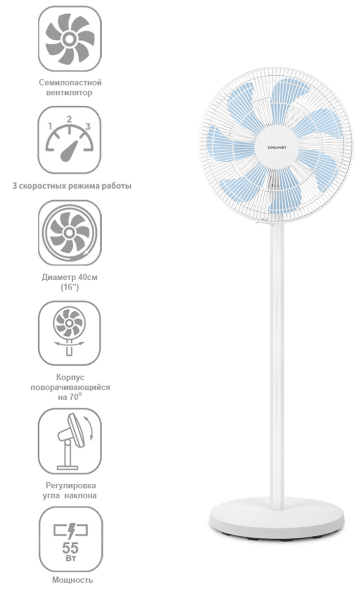 Вентилятор Coolfort CF-2005, 55 Вт, Белый/Голубой детальное изображение - 2