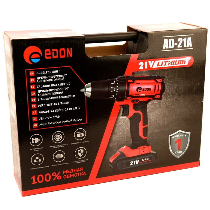 Аккумуляторная дрель-шуруповерт Edon AD-21A, 21 В, 30 Нм, 2 А·ч, 16043 №4
