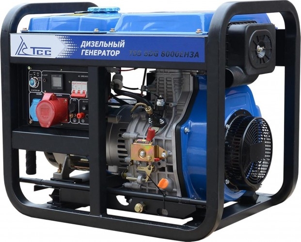 Генератор дизельный с воздушным охлаждением ТСС SDG 8000EH3A 100051, открытый, 7.5 кВт, Синий детальное изображение - 2
