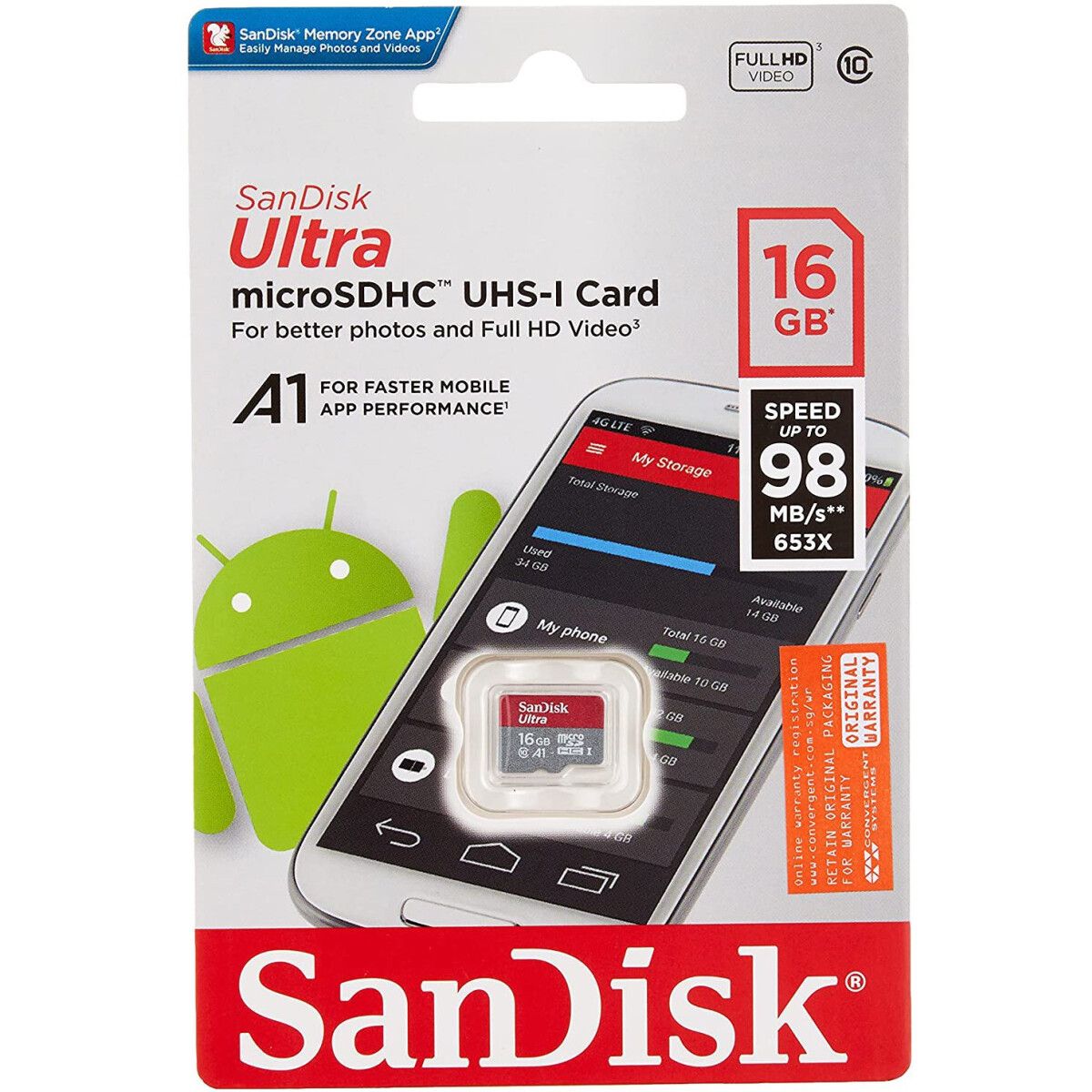 Карта памяти SanDisk Ultra MicroSD (SDSQUAR-016G-GN6MN), 16 Гб детальное изображение - 2