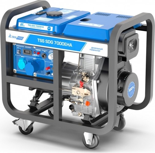 Генератор дизельный с воздушным охлаждением ТСС SDG 7000EHA 100033, открытый, 6.5 кВт, Синий детальное изображение - 1